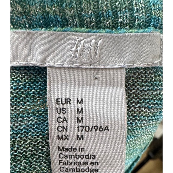 H&M Women's Blue Green Metallic Knit Crew Neck Long Sleeve Sweater Medium - Picture 4 of 4
